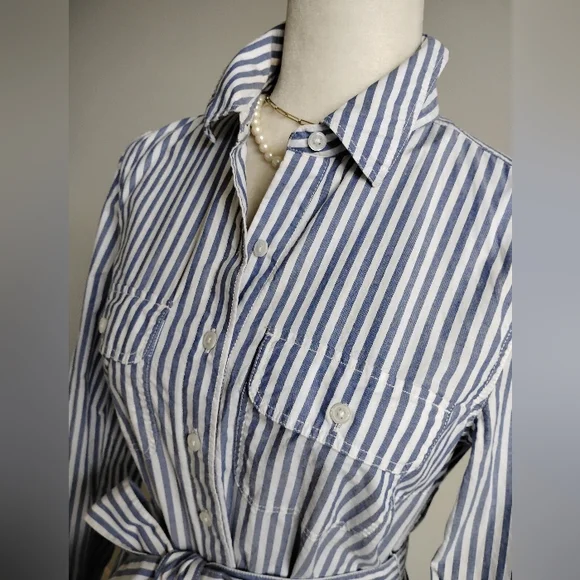 Lands' End Classic Cotton Shirt Dress Ombre Blue Stripe Preppy Size Small - Picture 8 of 17